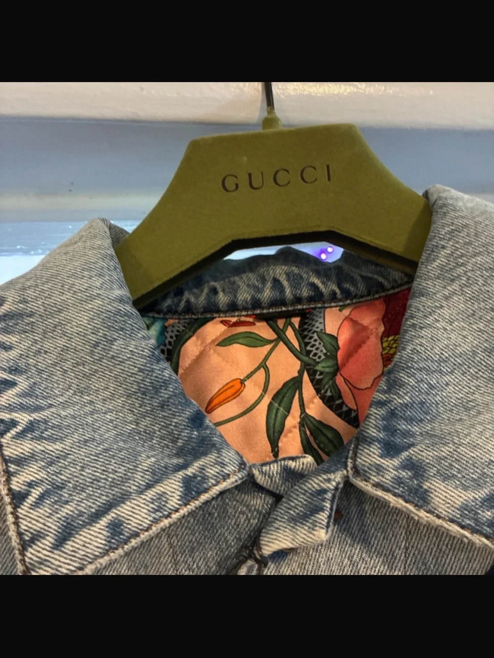 Gucci Light Gray Denim Jacket with Red 'M' Patch